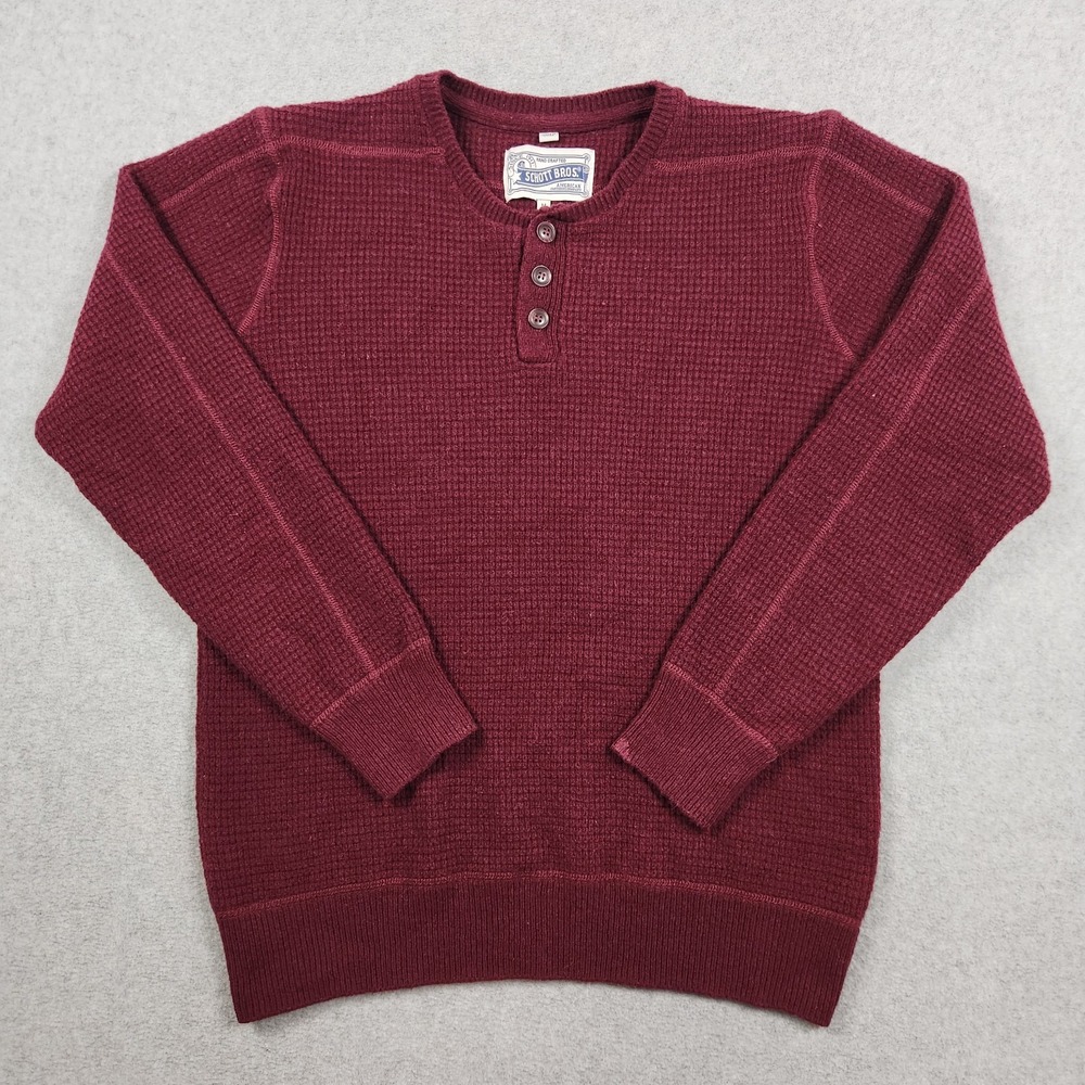 Schott Bros Sweater Mens Medium Burgundy Wool Blend Pullover Thermal Knit Henley
